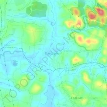Mapa topográfico Thengamam, altitud, relieve