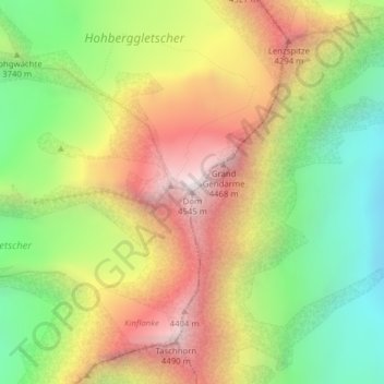 Mapa topográfico Dom, altitud, relieve