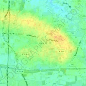 Mapa topográfico Isenstedt, altitud, relieve