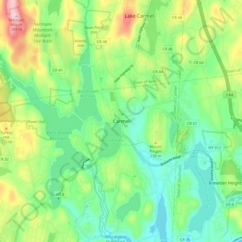 Mapa topográfico Carmel, altitud, relieve