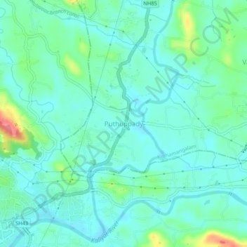 Mapa topográfico Puthuppady, altitud, relieve