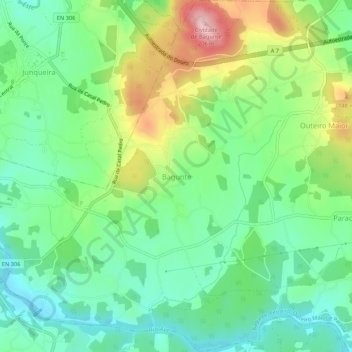 Mapa topográfico Bagunte, altitud, relieve