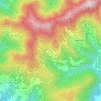 Mapa topográfico Quarazzana, altitud, relieve
