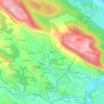 Mapa topográfico Barthe, altitud, relieve