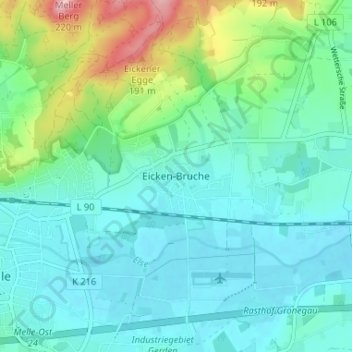 Mapa topográfico Eicken-Bruche, altitud, relieve