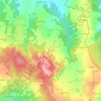 Mapa topográfico Roussis, altitud, relieve