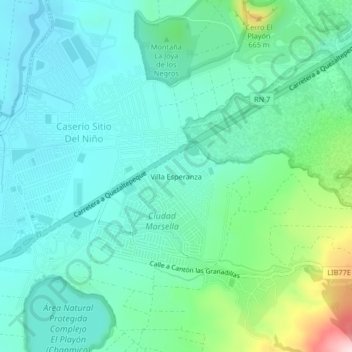 Mapa topográfico Villa Esperanza, altitud, relieve