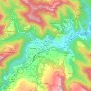 Mapa topográfico Corneto, altitud, relieve