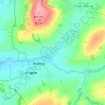Mapa topográfico Sutton-under-Brailes, altitud, relieve