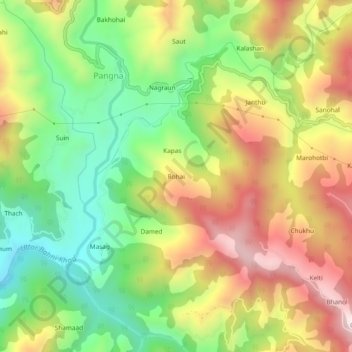 Mapa topográfico Rohai, altitud, relieve