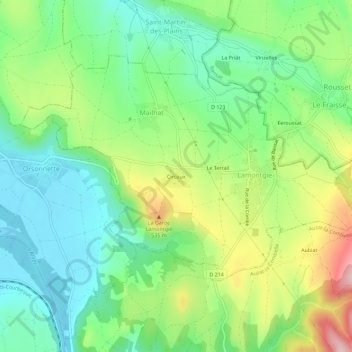 Mapa topográfico Circoux, altitud, relieve