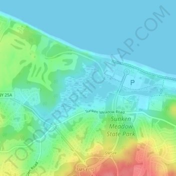 Mapa topográfico Sunken Meadow, altitud, relieve