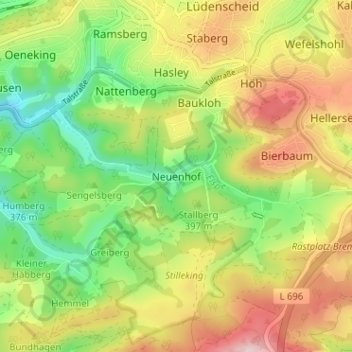 Mapa topográfico Neuenhof, altitud, relieve