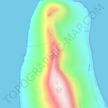 Mapa topográfico Knúkur, altitud, relieve