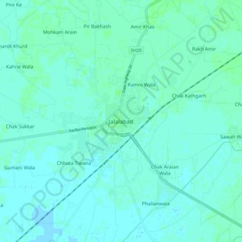 Mapa topográfico Jalalabad, altitud, relieve