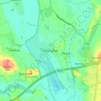 Mapa topográfico Uckinghall, altitud, relieve