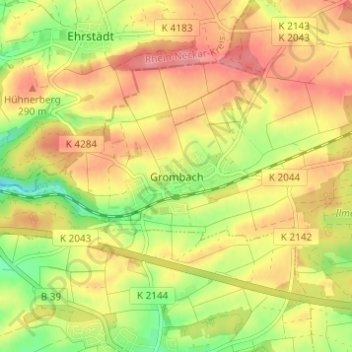 Mapa topográfico Grombach, altitud, relieve