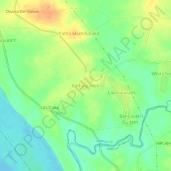 Mapa topográfico Kothagudem, altitud, relieve