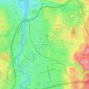 Mapa topográfico Miesenbach, altitud, relieve