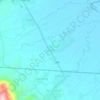 Mapa topográfico Gayong, altitud, relieve
