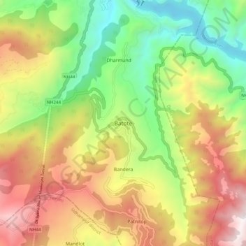 Mapa topográfico Batote, altitud, relieve