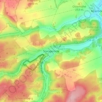 Mapa topográfico Stangerode, altitud, relieve