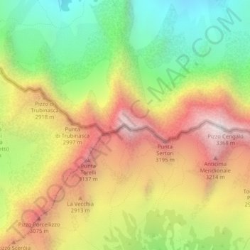 Mapa topográfico Pizzo Badile, altitud, relieve