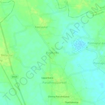 Mapa topográfico Kudikadu, altitud, relieve