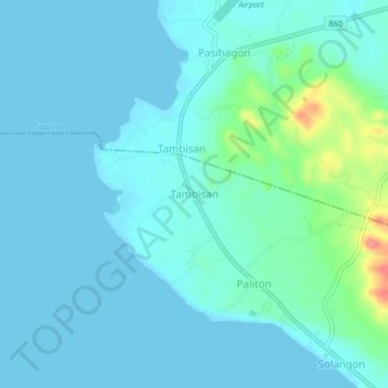 Mapa topográfico Tambisan, altitud, relieve