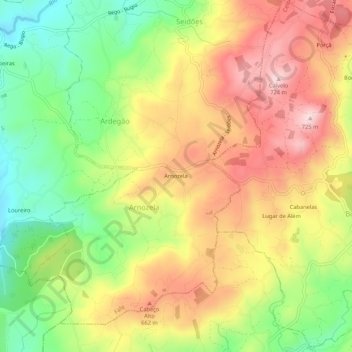 Mapa topográfico Arnozela, altitud, relieve
