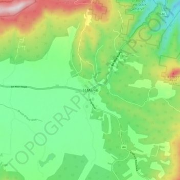 Mapa topográfico St Marys, altitud, relieve