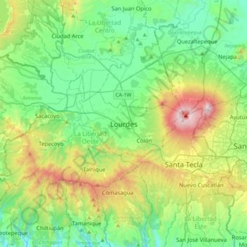 Mapa topográfico Lourdes, altitud, relieve