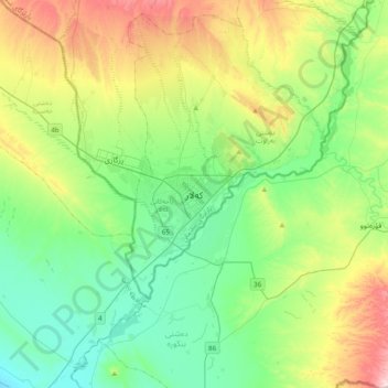 Mapa topográfico Kalar, altitud, relieve