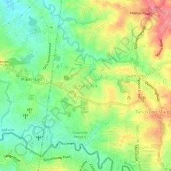 Mapa topográfico Gaya Gaya, altitud, relieve