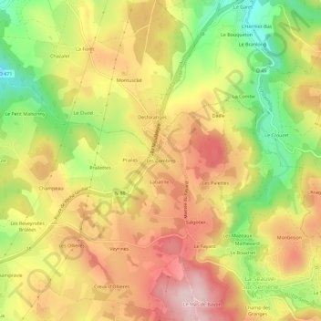 Mapa topográfico Les Combres, altitud, relieve