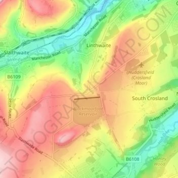 Mapa topográfico Blackmoorfoot, altitud, relieve
