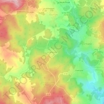 Mapa topográfico La Genestière, altitud, relieve