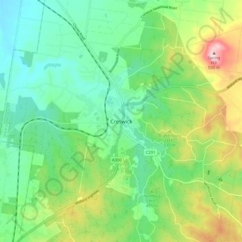Mapa topográfico Creswick, altitud, relieve