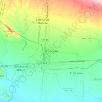 Mapa topográfico El Tránsito, altitud, relieve
