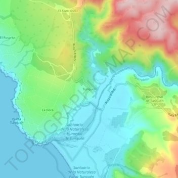 Mapa topográfico Tunquén, altitud, relieve