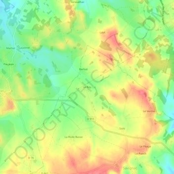 Mapa topográfico Le Rey, altitud, relieve