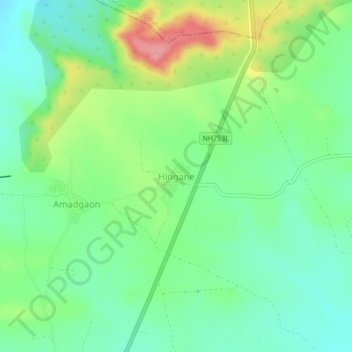 Mapa topográfico Hingane, altitud, relieve