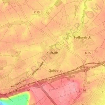 Mapa topográfico Gierath, altitud, relieve
