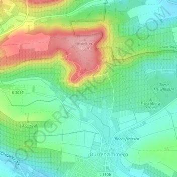 Mapa topográfico Feuer, altitud, relieve