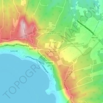 Mapa topográfico Las Aradas, altitud, relieve