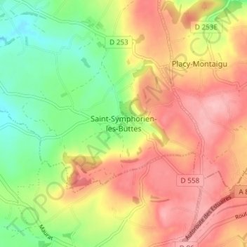 Mapa topográfico Saint-Symphorien-les-Buttes, altitud, relieve