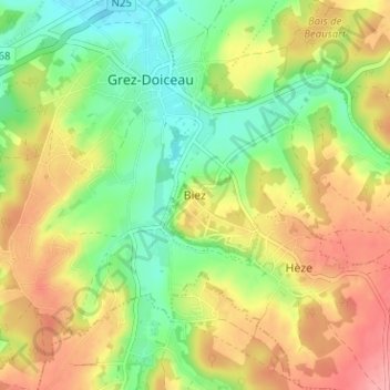 Mapa topográfico Biez, altitud, relieve