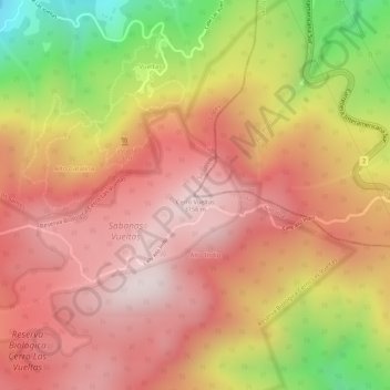 Mapa topográfico Cerro Vueltas, altitud, relieve