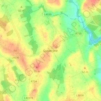 Mapa topográfico Gusserane, altitud, relieve