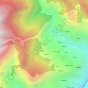 Mapa topográfico Tikri, altitud, relieve